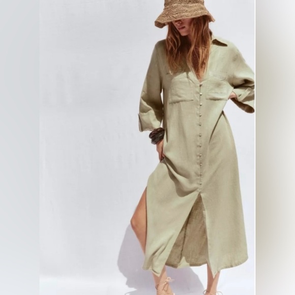 ZARA LINEN SHIRT DRESS
Color : LIGHT KHAKI * Size : S - Picture 1 of 8